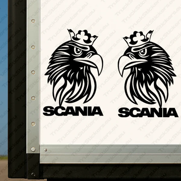 Black Scania Truck Body Stickers, Stylish Crowned Griffin with Text Logo