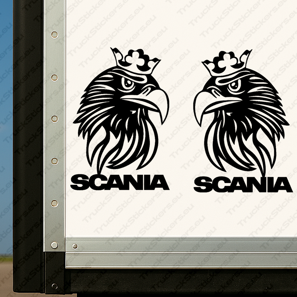 body-sticker-for-trucks-90142-black Black Scania Truck Body Stickers, Stylish Crowned Griffin with Text Logo