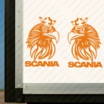 Orange Scania Truck Body Stickers, Stylish Crowned Griffin with Text Logo