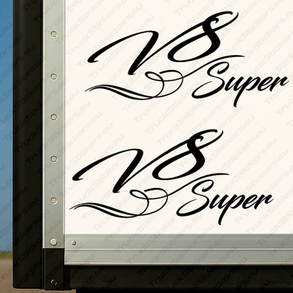 Black Scania Truck Body Stickers, V8 Super Handwritten Style