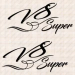 Closeup of Scania Truck Body Stickers, V8 Super Handwritten Style