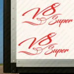 Red Scania Truck Body Stickers, V8 Super Handwritten Style