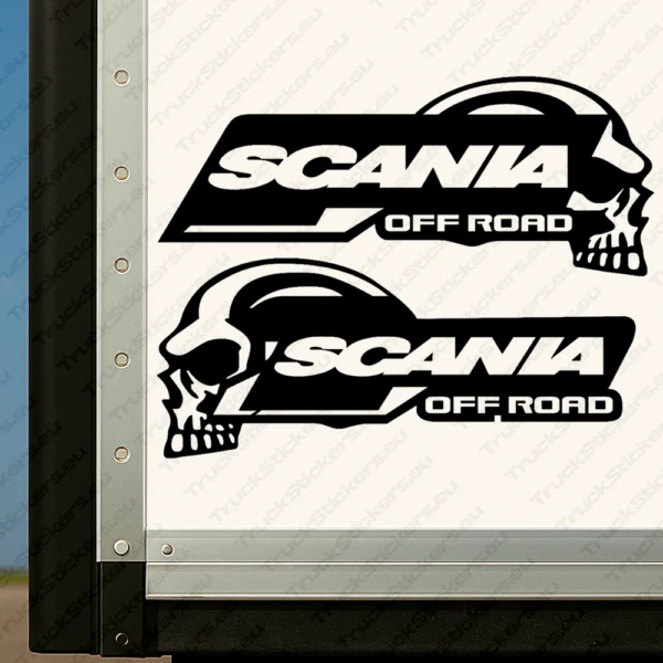Black Scania Truck Body Stickers, Off Road with Text Logo and Skull