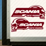 Burgundy Scania Truck Body Stickers, Off Road with Text Logo and Skull