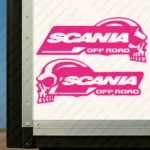 Fuchsia Scania Truck Body Stickers, Off Road with Text Logo and Skull