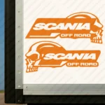 Orange Scania Truck Body Stickers, Off Road with Text Logo and Skull