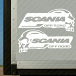 White Scania Truck Body Stickers, Off Road with Text Logo and Skull