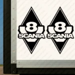 Black Scania Truck Body Stickers, Rhombus with V8 and Text Logo