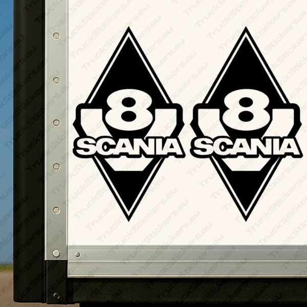 Black Scania Truck Body Stickers, Rhombus with V8 and Text Logo