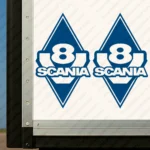 Blue Scania Truck Body Stickers, Rhombus with V8 and Text Logo