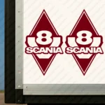 Burgundy Scania Truck Body Stickers, Rhombus with V8 and Text Logo