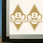 Gold Scania Truck Body Stickers, Rhombus with V8 and Text Logo