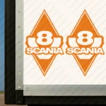 Orange Scania Truck Body Stickers, Rhombus with V8 and Text Logo