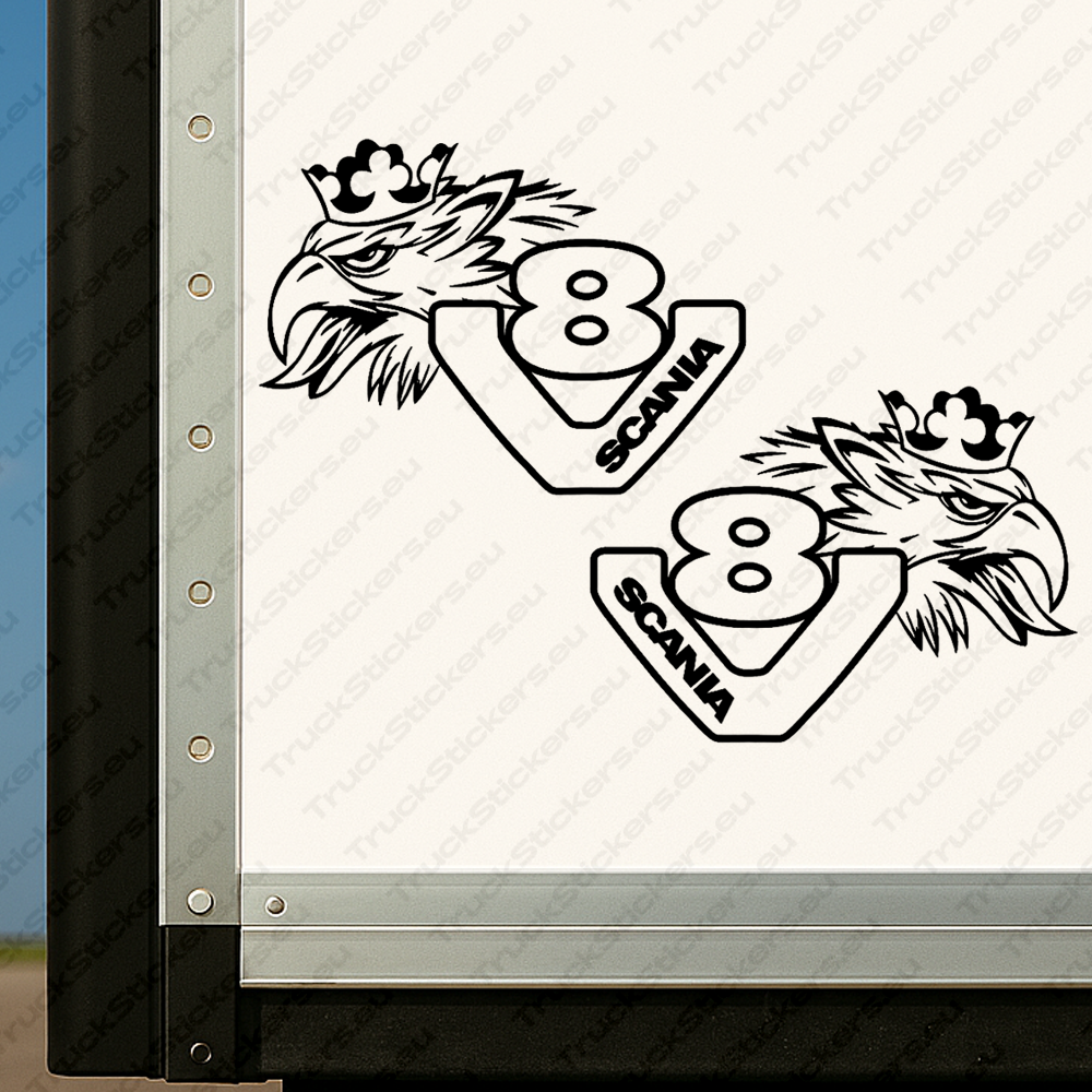 body-sticker-for-trucks-90237-black Black Scania Truck Body Stickers, V8 with Text Logo and Griffin Head