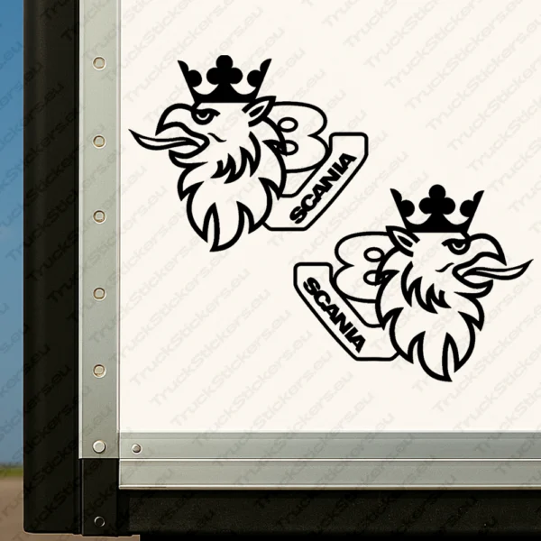 Black Scania Truck Body Stickers, V8 with Text Logo and Classic Griffin