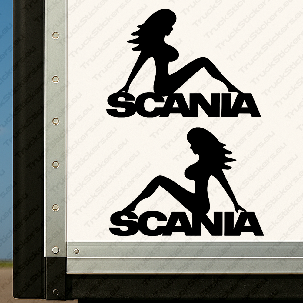 body-sticker-for-trucks-90254-black Black Scania Truck Body Stickers, Girl Sitting on Text Logo