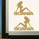 Gold Scania Truck Body Stickers, Girl Sitting on Text Logo