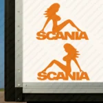 Orange Scania Truck Body Stickers, Girl Sitting on Text Logo