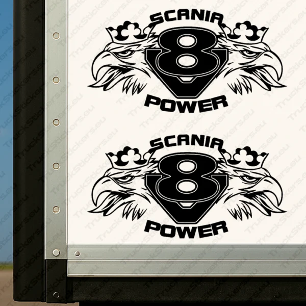 Black Scania Truck Body Stickers, V8 Power with Griffin Heads