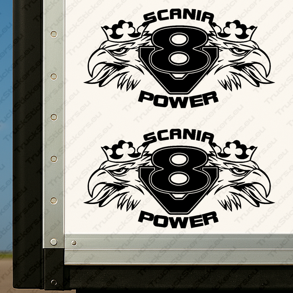 body-sticker-for-trucks-90263-black Black Scania Truck Body Stickers, V8 Power with Griffin Heads
