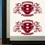 Burgundy Scania Truck Body Stickers, V8 Power with Griffin Heads