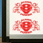 Red Scania Truck Body Stickers, V8 Power with Griffin Heads