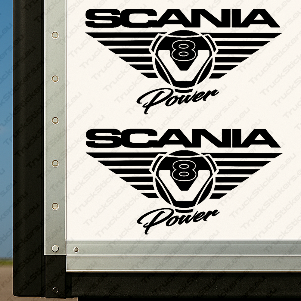 body-sticker-for-trucks-90275-black Black Scania Truck Body Stickers, V8 Power Badge with Text Logo