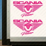 Fuchsia Scania Truck Body Stickers, V8 Power Badge with Text Logo