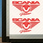 Red Scania Truck Body Stickers, V8 Power Badge with Text Logo