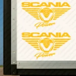 Yellow Scania Truck Body Stickers, V8 Power Badge with Text Logo