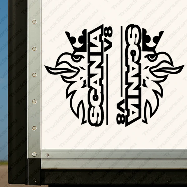 Black Scania Truck Body Stickers Half Griffin with Vertical Text Logo and V8