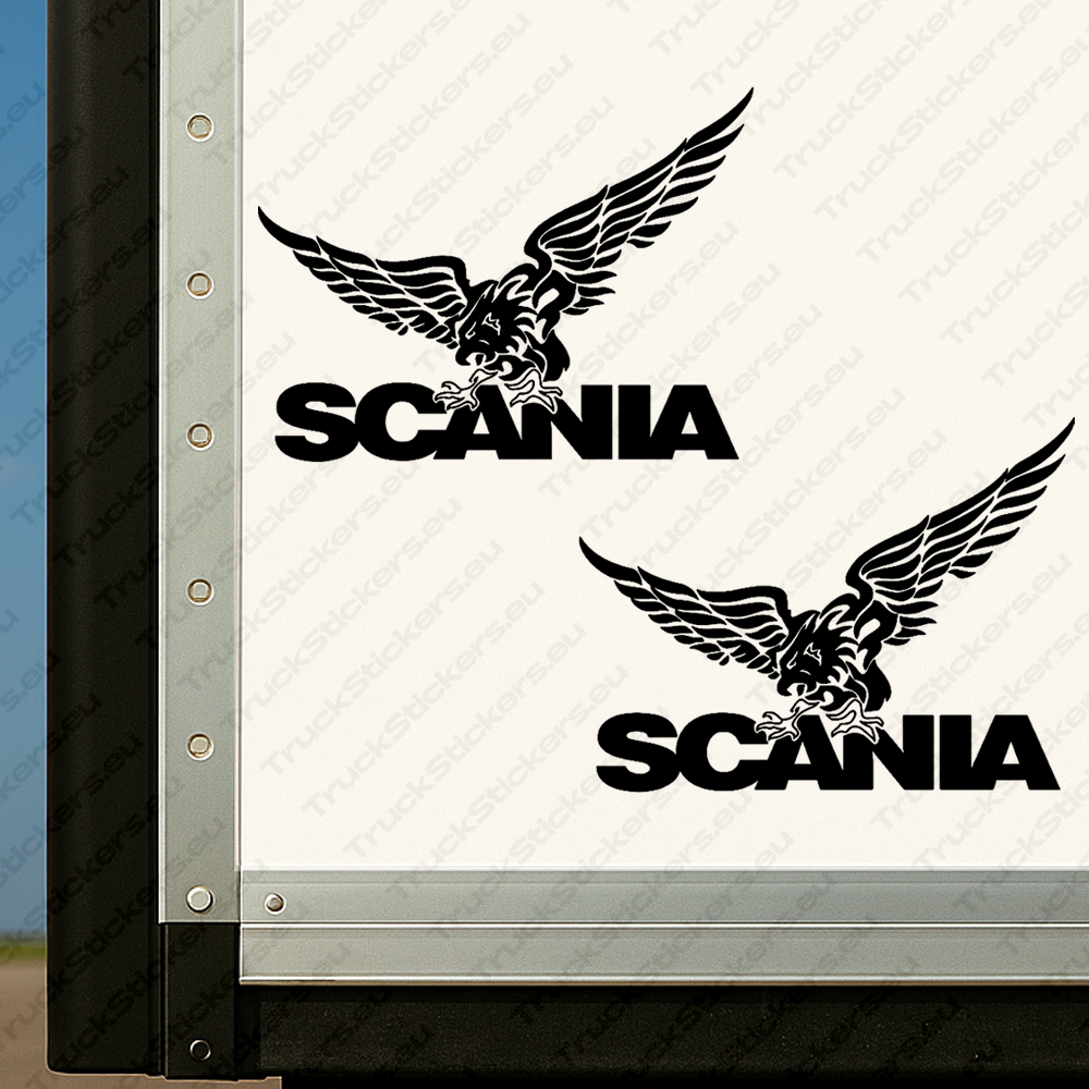 body-sticker-for-trucks-90357-black Black Scania Truck Body Stickers, Flying Griffin with Text Logo