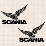 Closeup of Scania Truck Body Stickers, Flying Griffin with Text Logo