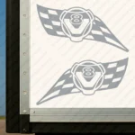Silver Scania Truck Body Stickers V8 Round Badge on Checkered Flag