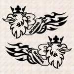 Closeup of Scania Truck Body Stickers, Griffin with Text Logo, V8 Badge and Flame Graphics