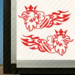 Red Scania Truck Body Stickers, Griffin with Text Logo, V8 Badge and Flame Graphics
