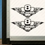 Black Scania Truck Body Stickers, V8 with Text Logo and Flame Graphics Version 1