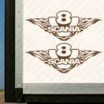Brown Scania Truck Body Stickers, V8 with Text Logo and Flame Graphics Version 1