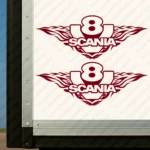 Burgundy Scania Truck Body Stickers, V8 with Text Logo and Flame Graphics Version 1