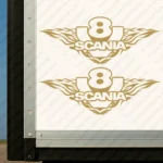 Gold Scania Truck Body Stickers, V8 with Text Logo and Flame Graphics Version 1
