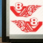 Red Scania Truck Body Stickers, V8 with Text Logo and Flame Graphics Version 2