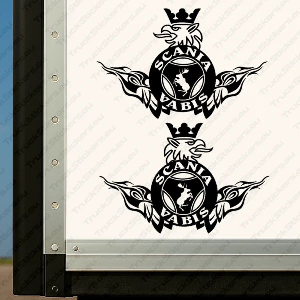 Black Scania Truck Body Stickers, Vabis Badge with Griffin, Moose and Tribal Graphics