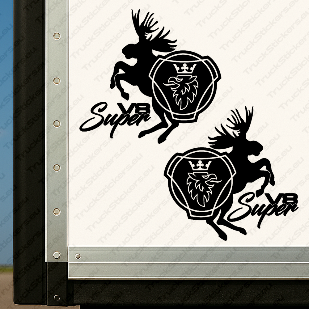body-sticker-for-trucks-90380-black Black Scania Truck Body Stickers, Griffin Badge with Moose and Super V8