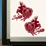 Burgundy Scania Truck Body Stickers, Griffin Badge with Moose and Super V8