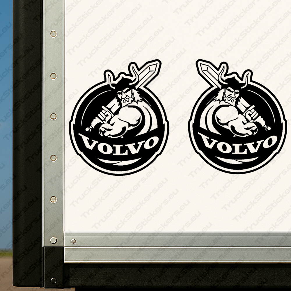 body-sticker-for-trucks-90413-black Black Volvo Truck Body Stickers, Round Badge with Viking and Text Logo