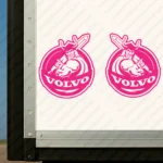 Fuchsia Volvo Truck Body Stickers, Round Badge with Viking and Text Logo