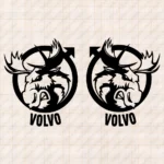 Closeup of Volvo Truck Body Stickers, Badge with Alternative Moose and Text Logo