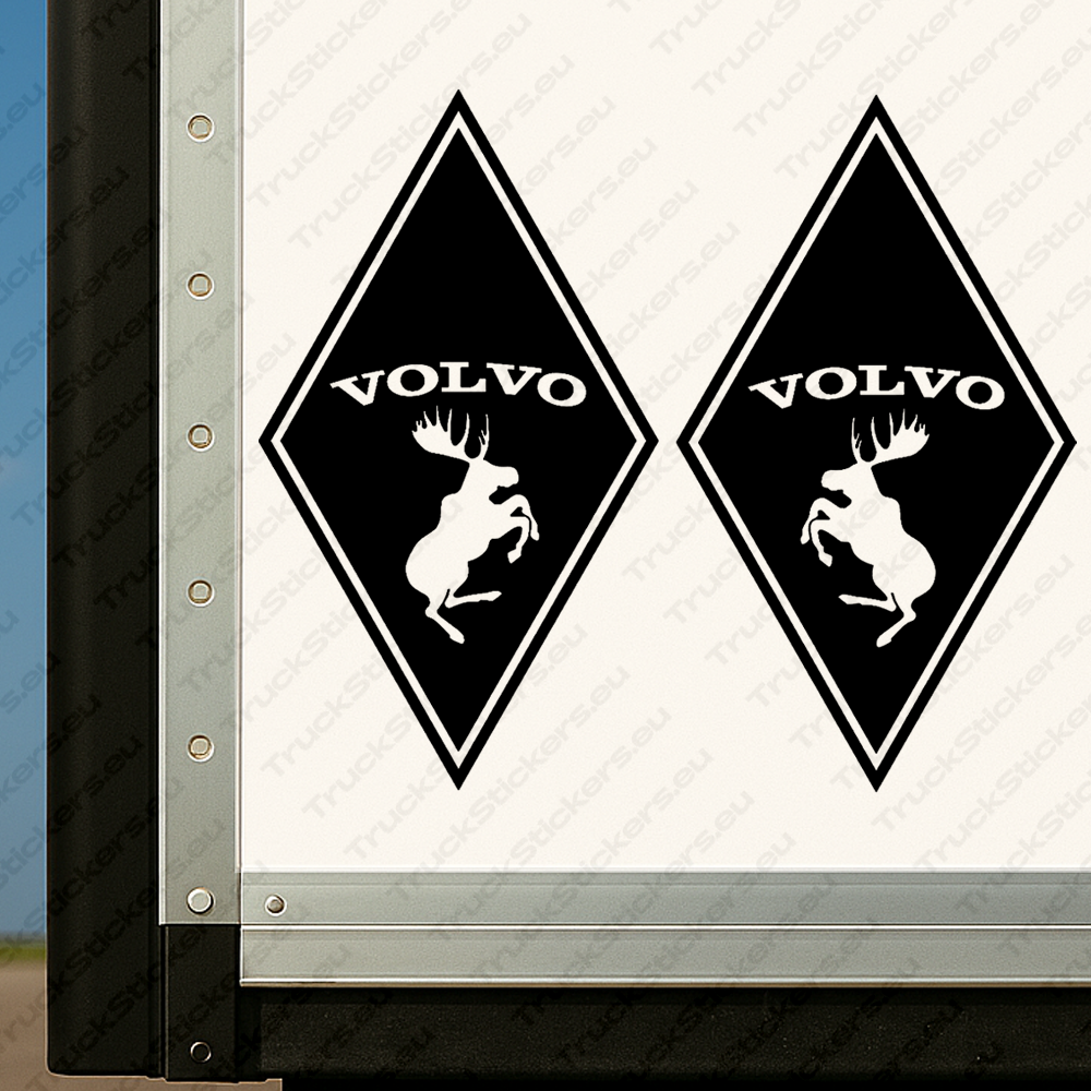 body-sticker-for-trucks-90484-black Black Volvo Truck Body Stickers, Rhombus with Text Logo and Moose