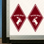 Burgundy Volvo Truck Body Stickers, Rhombus with Text Logo and Moose