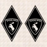 Closeup of Volvo Truck Body Stickers, Rhombus with Moose Badge and Text Logo